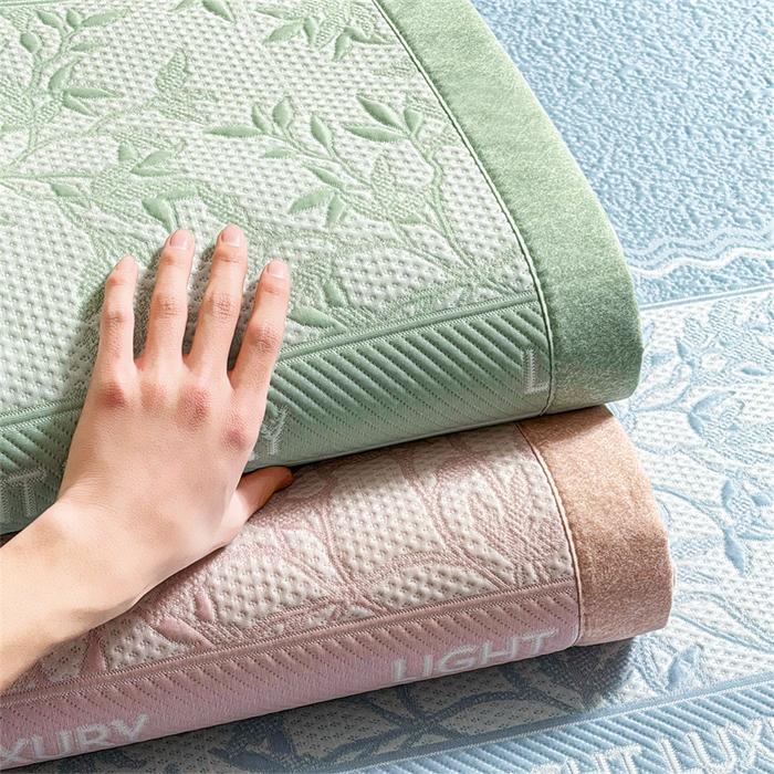 91家纺网 家纺一手货源 找家纺 慕木家纺 2026新款高端复合三明治PE乙纶提花610克冰豆豆凉席欧洛菲系列（提供买家秀） 组合图床席款