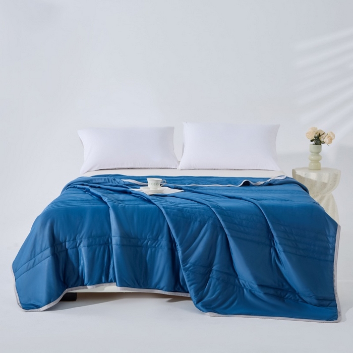 91家纺网 家纺一手货源 找家纺 天之悦家纺 2026跨境外贸可机洗水洗A类夏被冰淇淋凉感丝空调被子被芯夏凉被 深空蓝（条纹款）