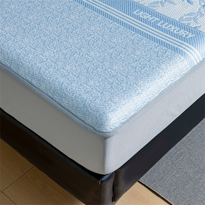 91家纺网 家纺一手货源 找家纺 慕木家纺 2026新款高端复合三明治PE乙纶提花610克冰豆豆凉席欧洛菲系列（提供买家秀） 欧洛菲-蓝床笠款