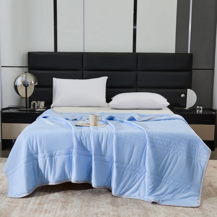 91家纺网 家纺一手货源 找家纺 天之悦家纺 2026跨境外贸可机洗水洗A类夏被冰淇淋凉感丝空调被子被芯夏凉被 云天蓝（条纹款）