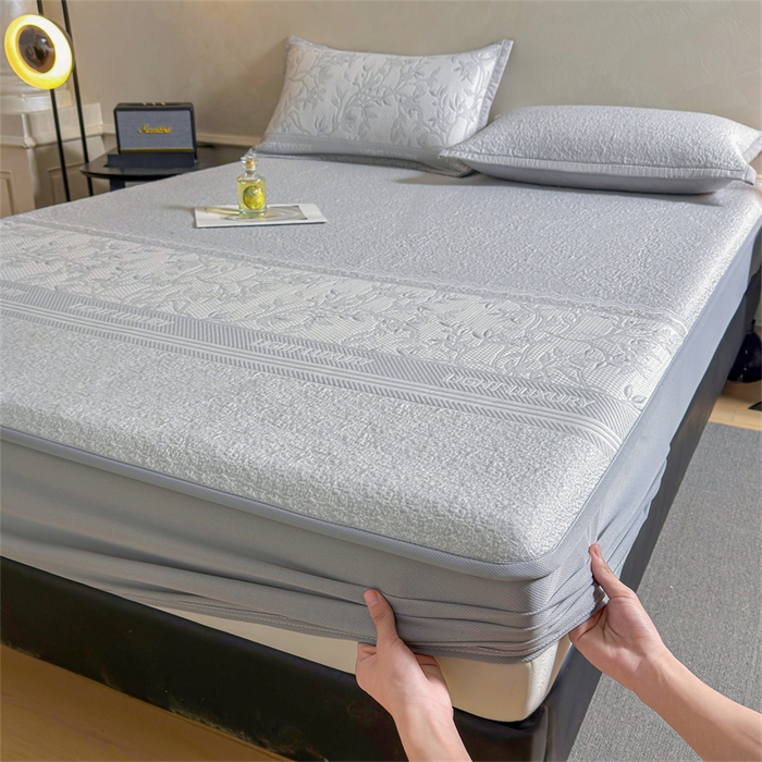 慕木家纺 2026新款高端复合三明治PE乙纶提花610克冰豆豆凉席欧洛菲系列（提供买家秀） 欧洛菲-灰床笠款
