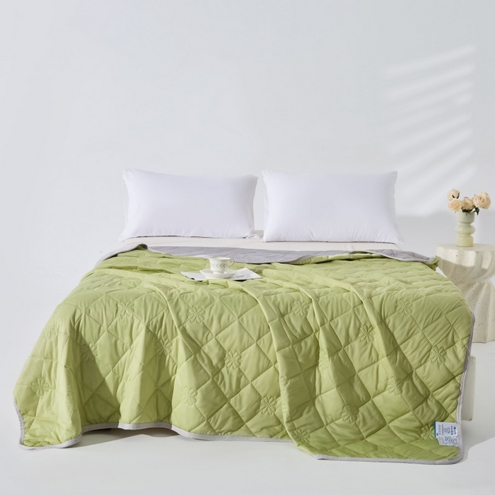 91家纺网 家纺一手货源 找家纺 天之悦家纺 2026跨境外贸可机洗水洗A类夏被冰淇淋凉感丝空调被子被芯夏凉被 果绿色配灰色（花纹款）