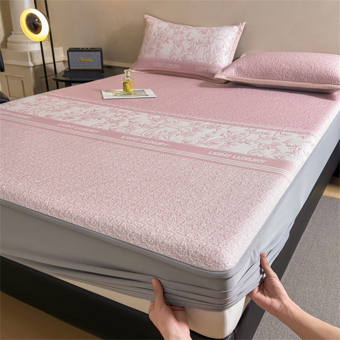 慕木家纺 2026新款高端复合三明治PE乙纶提花610克冰豆豆凉席欧洛菲系列（提供买家秀） 欧洛菲-粉床笠款