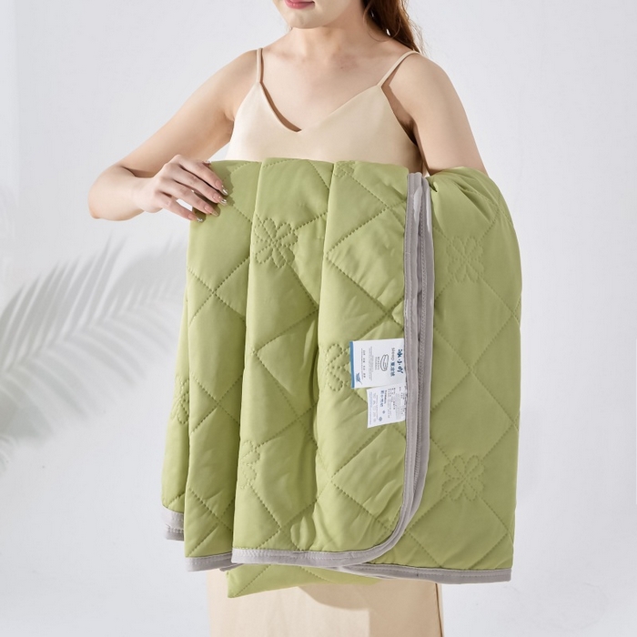 91家纺网 家纺一手货源 找家纺 天之悦家纺 2026跨境外贸可机洗水洗A类夏被冰淇淋凉感丝空调被子被芯夏凉被 果绿色配灰色（花纹款）