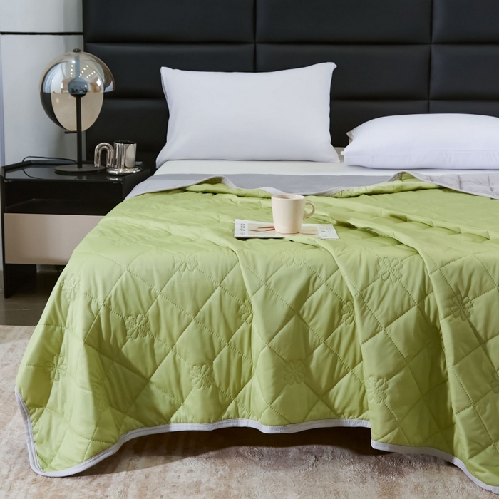 91家纺网 家纺一手货源 找家纺 天之悦家纺 2026跨境外贸可机洗水洗A类夏被冰淇淋凉感丝空调被子被芯夏凉被 果绿色配灰色（花纹款）