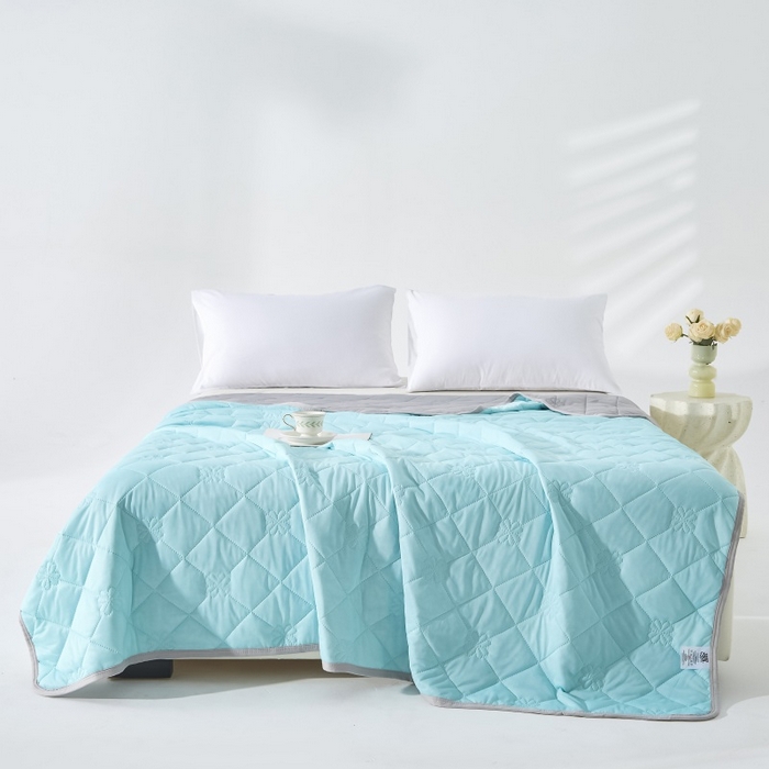 91家纺网 家纺一手货源 找家纺 天之悦家纺 2026跨境外贸可机洗水洗A类夏被冰淇淋凉感丝空调被子被芯夏凉被 湖绿色配灰色（花纹款）