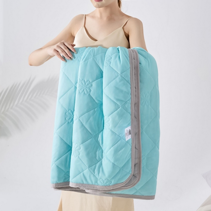 91家纺网 家纺一手货源 找家纺 天之悦家纺 2026跨境外贸可机洗水洗A类夏被冰淇淋凉感丝空调被子被芯夏凉被 湖绿色配灰色（花纹款）