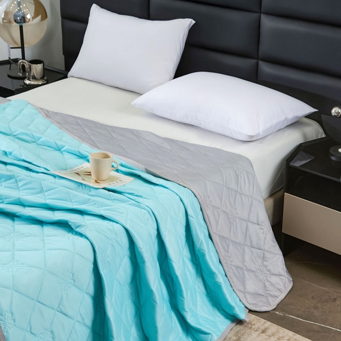 91家纺网 家纺一手货源 找家纺 天之悦家纺 2026跨境外贸可机洗水洗A类夏被冰淇淋凉感丝空调被子被芯夏凉被 湖绿色配灰色（花纹款）