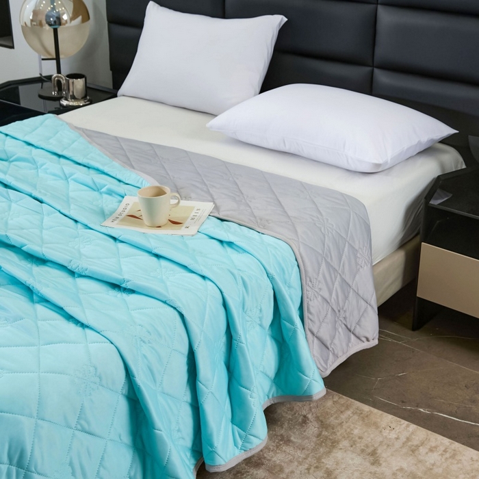 91家纺网 家纺一手货源 找家纺 天之悦家纺 2026跨境外贸可机洗水洗A类夏被冰淇淋凉感丝空调被子被芯夏凉被 湖绿色配灰色（花纹款）