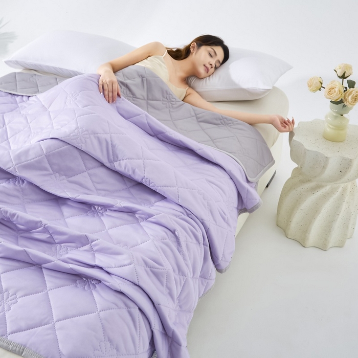 91家纺网 家纺一手货源 找家纺 天之悦家纺 2026跨境外贸可机洗水洗A类夏被冰淇淋凉感丝空调被子被芯夏凉被 紫色配灰色（花纹款）