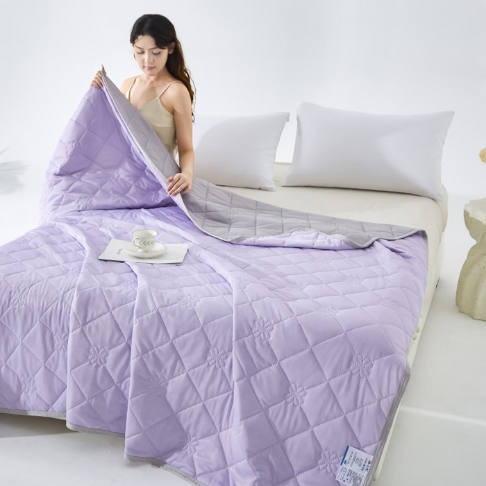 91家纺网 家纺一手货源 找家纺 天之悦家纺 2026跨境外贸可机洗水洗A类夏被冰淇淋凉感丝空调被子被芯夏凉被 紫色配灰色（花纹款）