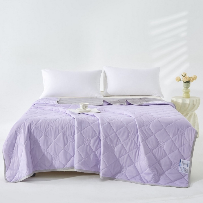 91家纺网 家纺一手货源 找家纺 天之悦家纺 2026跨境外贸可机洗水洗A类夏被冰淇淋凉感丝空调被子被芯夏凉被 紫色配灰色（花纹款）