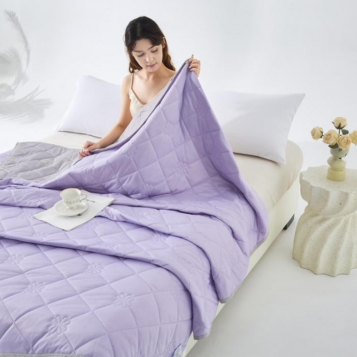 91家纺网 家纺一手货源 找家纺 天之悦家纺 2026跨境外贸可机洗水洗A类夏被冰淇淋凉感丝空调被子被芯夏凉被 紫色配灰色（花纹款）