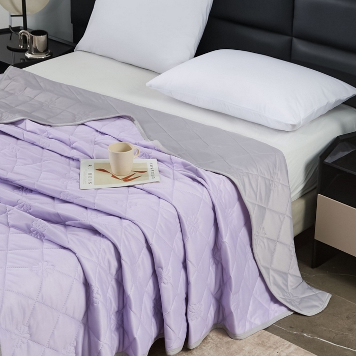 91家纺网 家纺一手货源 找家纺 天之悦家纺 2026跨境外贸可机洗水洗A类夏被冰淇淋凉感丝空调被子被芯夏凉被 紫色配灰色（花纹款）