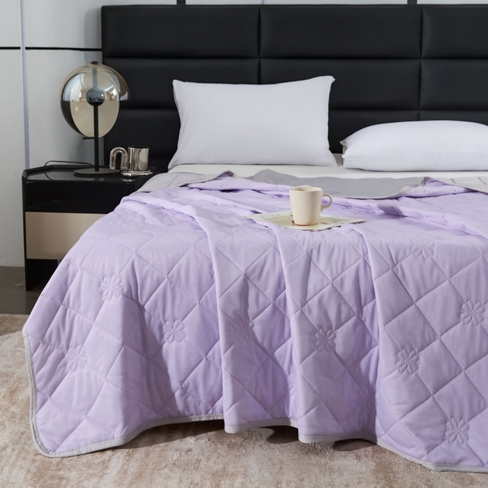 91家纺网 家纺一手货源 找家纺 天之悦家纺 2026跨境外贸可机洗水洗A类夏被冰淇淋凉感丝空调被子被芯夏凉被 紫色配灰色（花纹款）