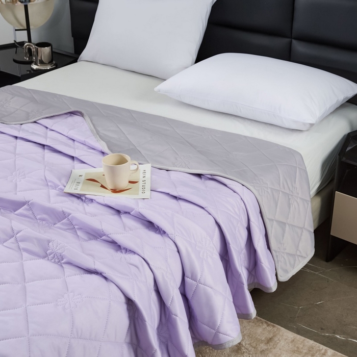 91家纺网 家纺一手货源 找家纺 天之悦家纺 2026跨境外贸可机洗水洗A类夏被冰淇淋凉感丝空调被子被芯夏凉被 紫色配灰色（花纹款）