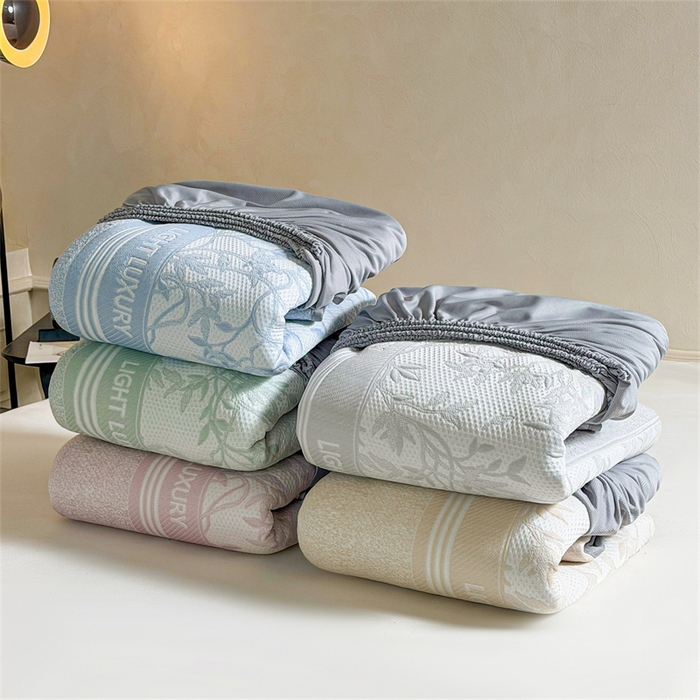 慕木家纺 2026新款高端复合三明治PE乙纶提花610克冰豆豆凉席欧洛菲系列（提供买家秀） 组合图床笠款