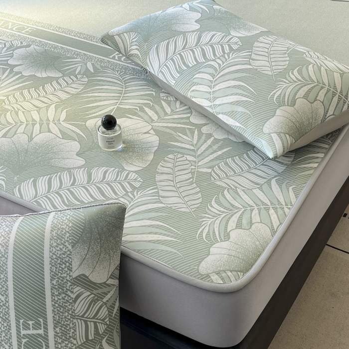 91家纺网 家纺一手货源 找家纺 席佬大 2026新款印花冰丝凉席席子 床笠款-豆绿