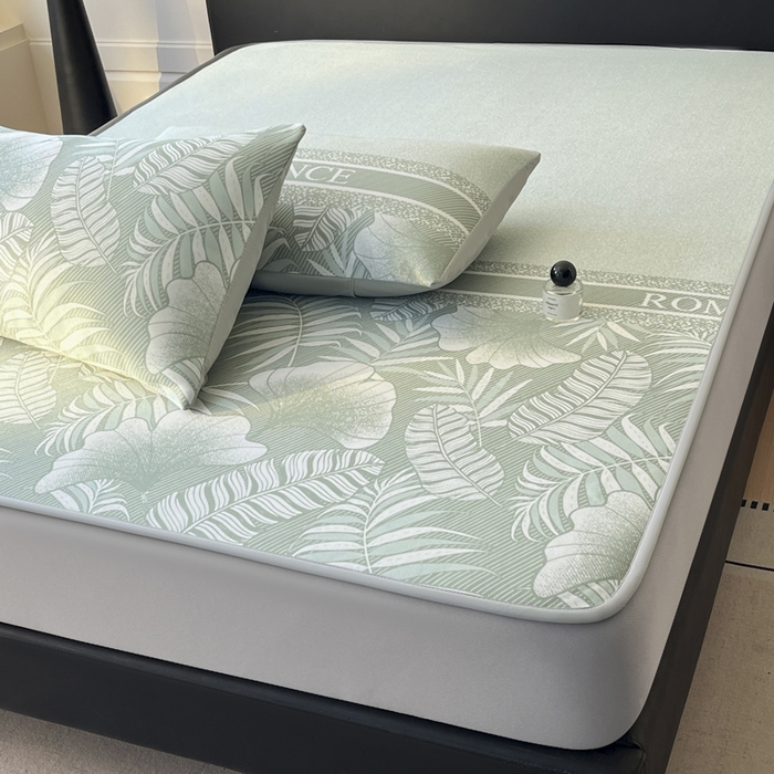 91家纺网 家纺一手货源 找家纺 席佬大 2026新款印花冰丝凉席席子 床笠款-豆绿