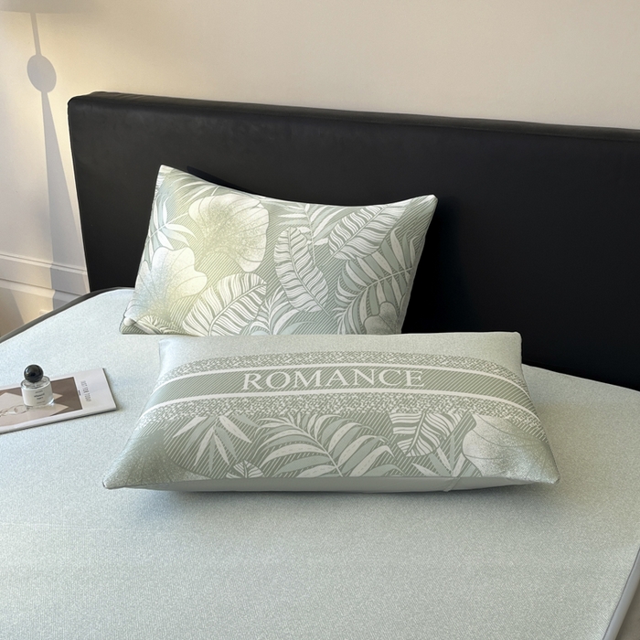 91家纺网 家纺一手货源 找家纺 席佬大 2026新款印花冰丝凉席席子 床笠款-豆绿