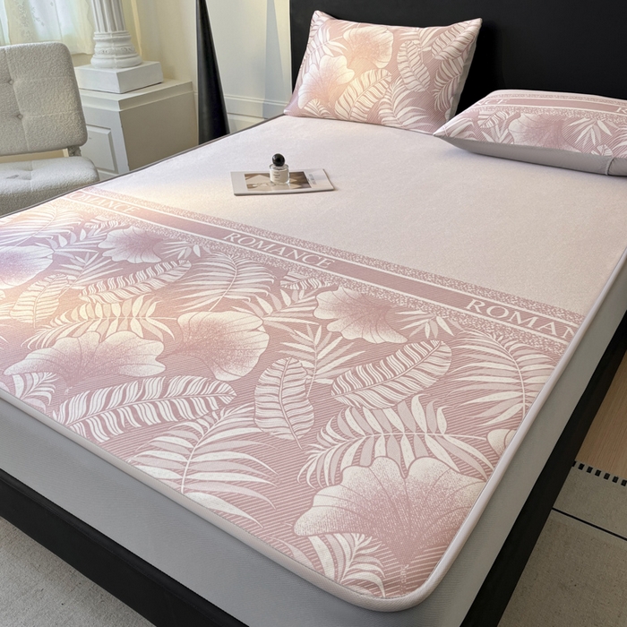 91家纺网 家纺一手货源 找家纺 席佬大 2026新款印花冰丝凉席席子 床笠款-蜜桃粉