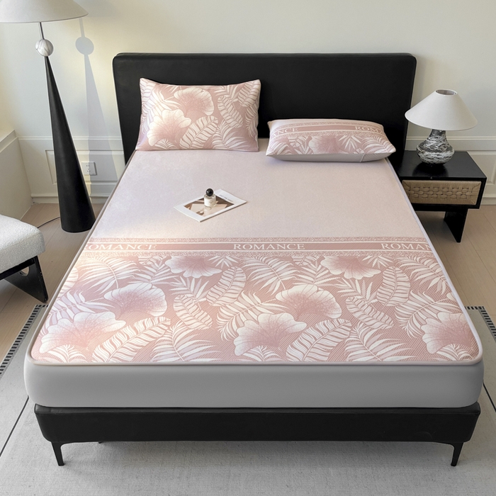 91家纺网 家纺一手货源 找家纺 席佬大 2026新款印花冰丝凉席席子 床笠款-蜜桃粉