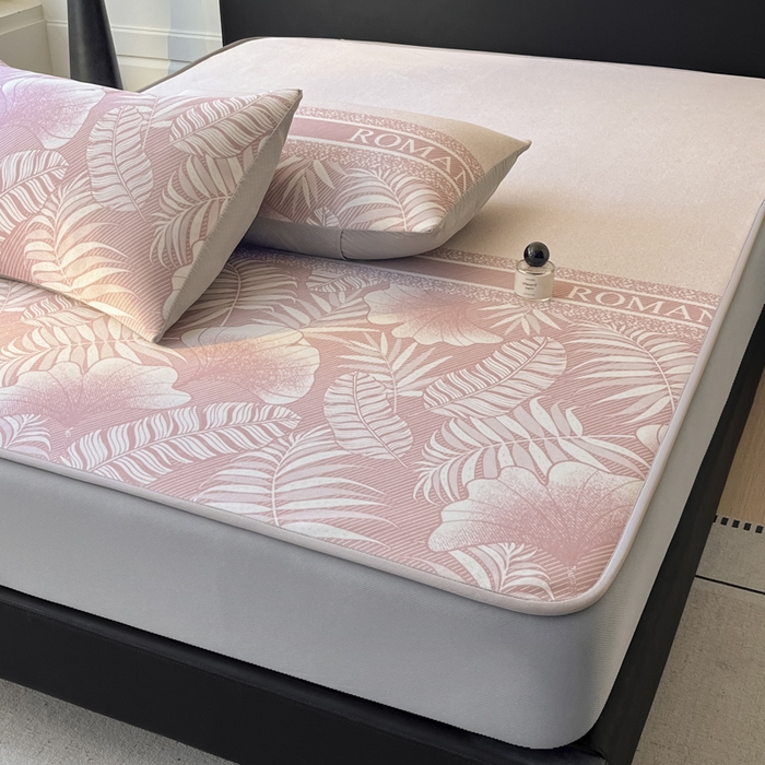 91家纺网 家纺一手货源 找家纺 席佬大 2026新款印花冰丝凉席席子 床笠款-蜜桃粉