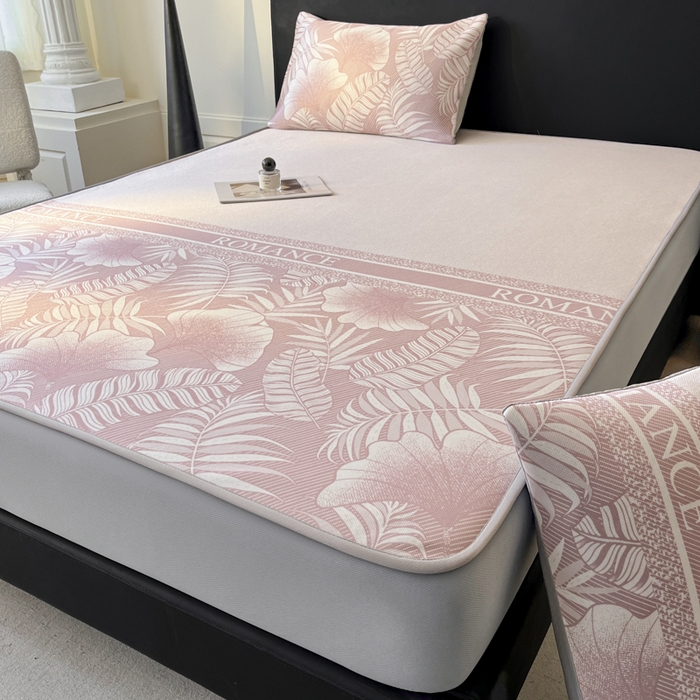 91家纺网 家纺一手货源 找家纺 席佬大 2026新款印花冰丝凉席席子 床笠款-蜜桃粉