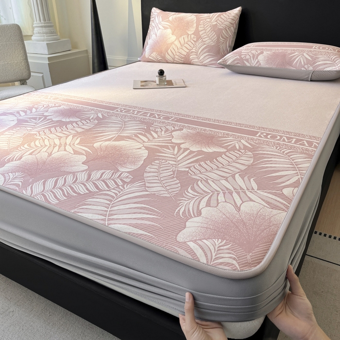 91家纺网 家纺一手货源 找家纺 席佬大 2026新款印花冰丝凉席席子 床笠款-蜜桃粉