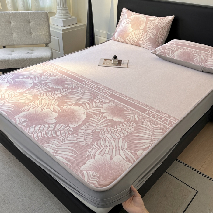 91家纺网 家纺一手货源 找家纺 席佬大 2026新款印花冰丝凉席席子 床笠款-蜜桃粉