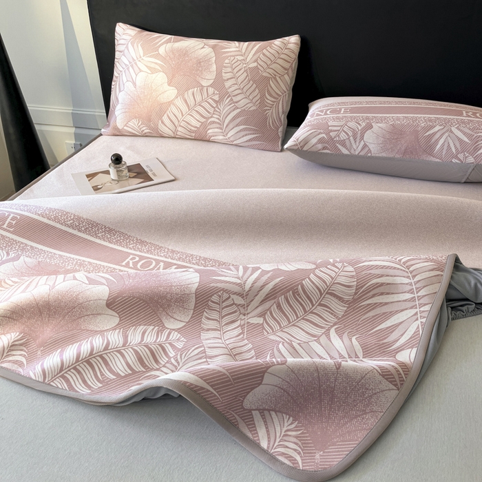 91家纺网 家纺一手货源 找家纺 席佬大 2026新款印花冰丝凉席席子 床笠款-蜜桃粉