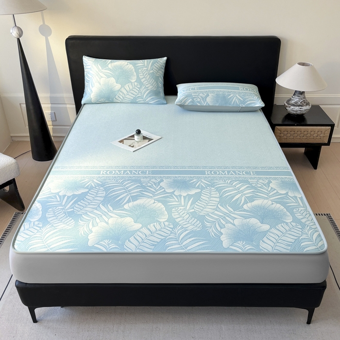 91家纺网 家纺一手货源 找家纺 席佬大 2026新款印花冰丝凉席席子 床笠款-天空蓝