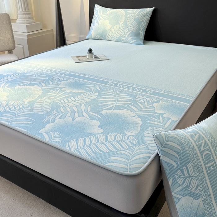 91家纺网 家纺一手货源 找家纺 席佬大 2026新款印花冰丝凉席席子 床笠款-天空蓝