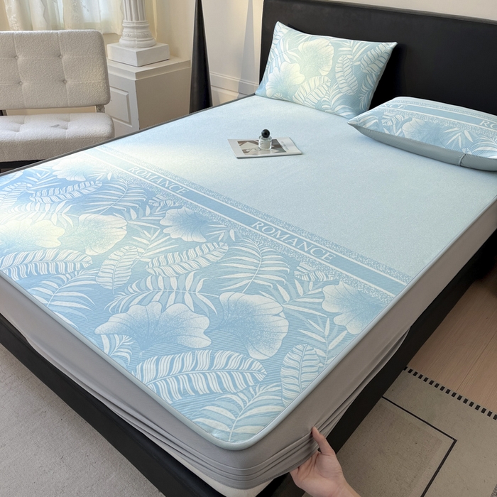 91家纺网 家纺一手货源 找家纺 席佬大 2026新款印花冰丝凉席席子 床笠款-天空蓝