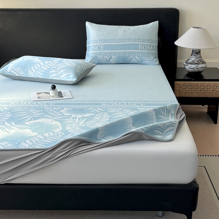 91家纺网 家纺一手货源 找家纺 席佬大 2026新款印花冰丝凉席席子 床笠款-天空蓝