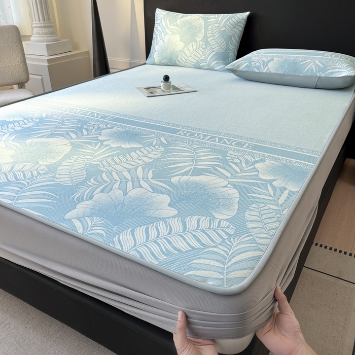 91家纺网 家纺一手货源 找家纺 席佬大 2026新款印花冰丝凉席席子 床笠款-天空蓝