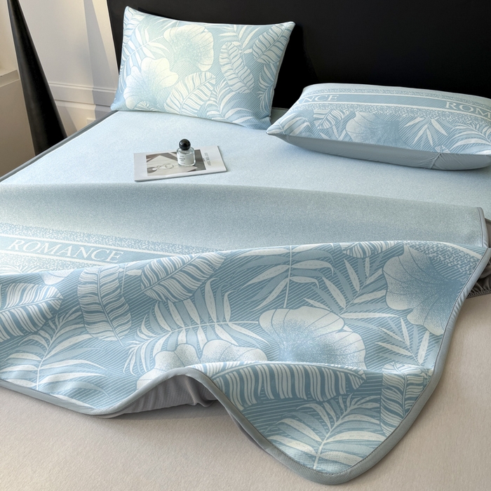 91家纺网 家纺一手货源 找家纺 席佬大 2026新款印花冰丝凉席席子 床笠款-天空蓝