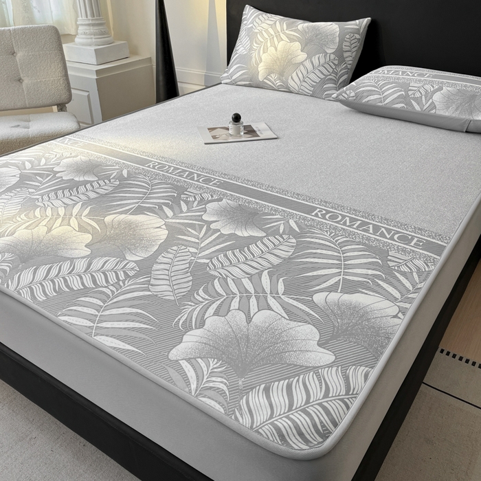 91家纺网 家纺一手货源 找家纺 席佬大 2026新款印花冰丝凉席席子 床笠款-月光灰