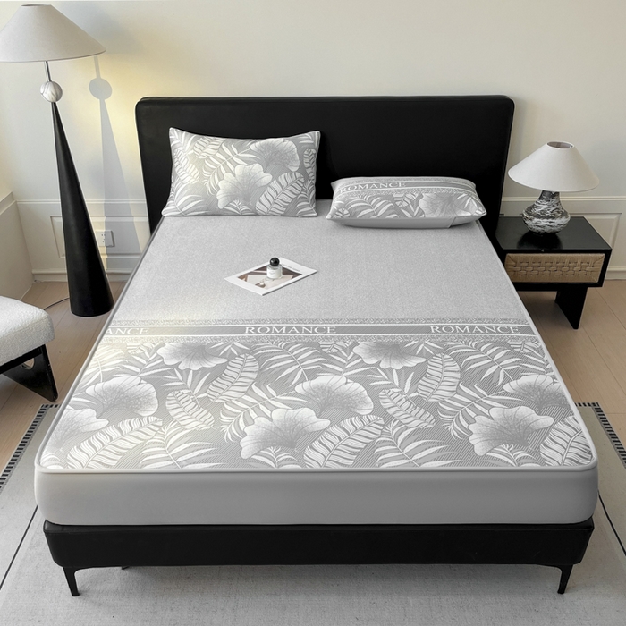 91家纺网 家纺一手货源 找家纺 席佬大 2026新款印花冰丝凉席席子 床笠款-月光灰