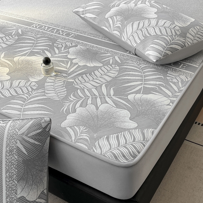 91家纺网 家纺一手货源 找家纺 席佬大 2026新款印花冰丝凉席席子 床笠款-月光灰