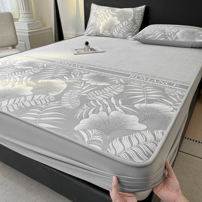 91家纺网 家纺一手货源 找家纺 席佬大 2026新款印花冰丝凉席席子 床笠款-月光灰