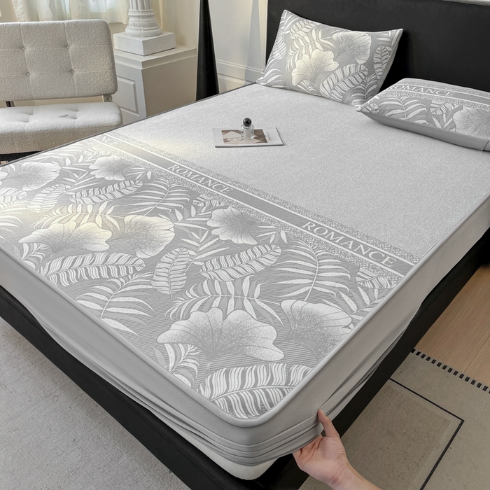 91家纺网 家纺一手货源 找家纺 席佬大 2026新款印花冰丝凉席席子 床笠款-月光灰