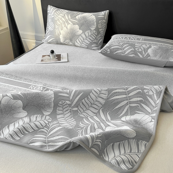 91家纺网 家纺一手货源 找家纺 席佬大 2026新款印花冰丝凉席席子 床笠款-月光灰