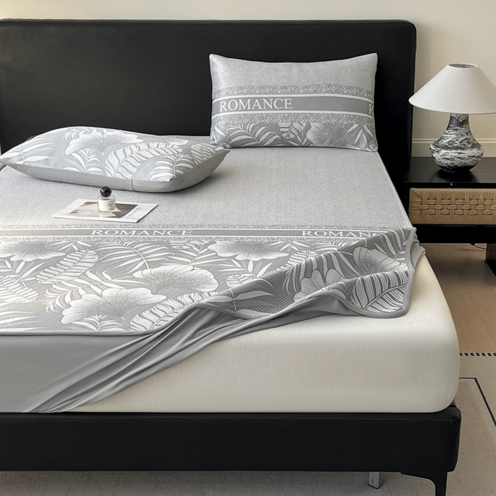 91家纺网 家纺一手货源 找家纺 席佬大 2026新款印花冰丝凉席席子 床笠款-月光灰