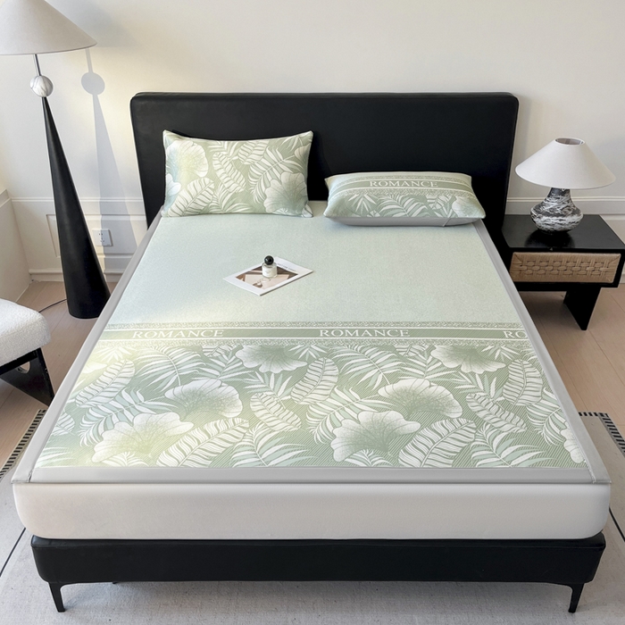 91家纺网 家纺一手货源 找家纺 席佬大 2026新款印花冰丝凉席席子 凉席款-豆绿