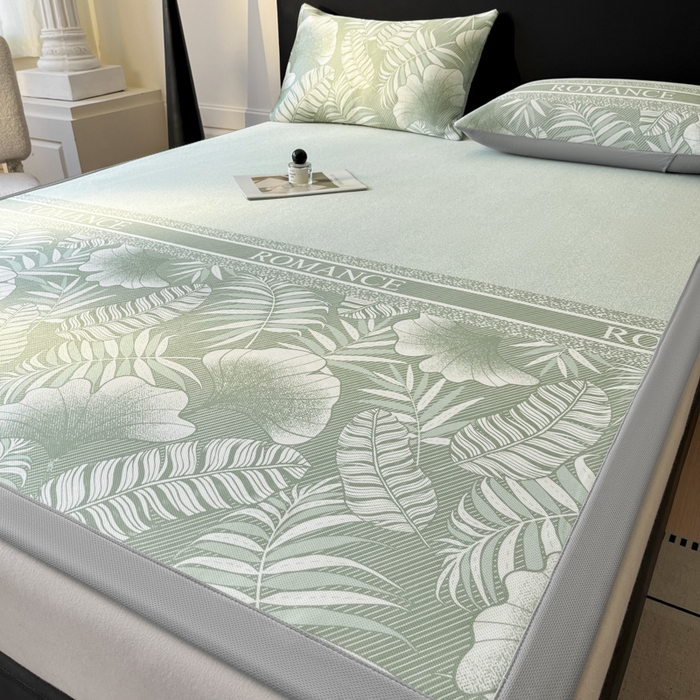 91家纺网 家纺一手货源 找家纺 席佬大 2026新款印花冰丝凉席席子 凉席款-豆绿