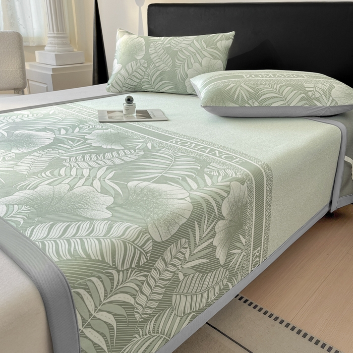 91家纺网 家纺一手货源 找家纺 席佬大 2026新款印花冰丝凉席席子 凉席款-豆绿