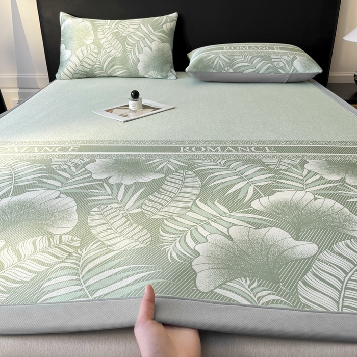 91家纺网 家纺一手货源 找家纺 席佬大 2026新款印花冰丝凉席席子 凉席款-豆绿