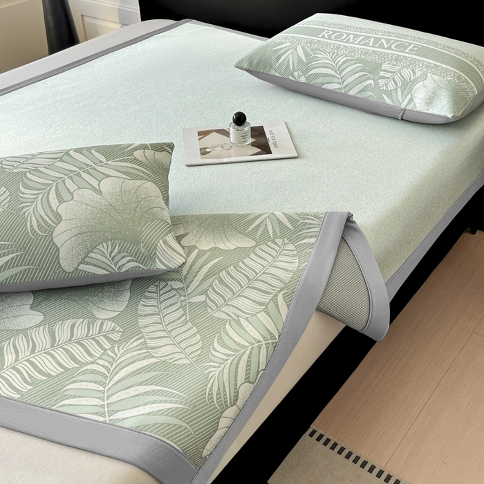 91家纺网 家纺一手货源 找家纺 席佬大 2026新款印花冰丝凉席席子 凉席款-豆绿