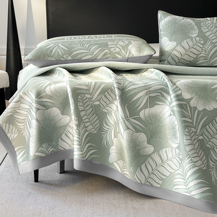 91家纺网 家纺一手货源 找家纺 席佬大 2026新款印花冰丝凉席席子 凉席款-豆绿